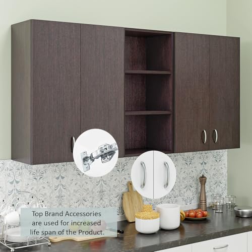 Image of VIKI Furniture |Pivot Modular Kitchen Wall Cabinet - 4 Door Cabinet | Space Saving Rack for Spices | DIY Home Storage Cupboard (Brussel Walnut - 30D x 160W x 80H cm) | 1 Year Warranty