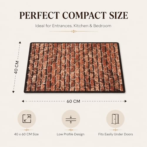 Image of Matz&More 3D Brick Floor Mat | 40x60 CM | Brown Red | Nylon Tufted Gel Baking Anti-Slip | Doormat for Home Entrance, Kitchen & Bedroom