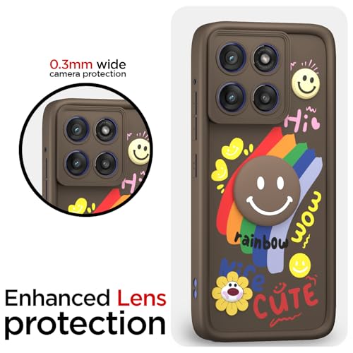 Image of Pikkme Back Cover for Motorola Moto Edge 60 Stylus 5G | Soft Silicone| Cute Rainbow Smile & 3D Cartoon Flower Design | Shockproof Raised Camera Protection Bumper Case (Brown)