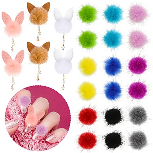 24 Pieces Nail Pom Fluffy Plush Ball Detachable Nail Art Fur Bunny Ears Nail Ball Fur Pom Detachable Manicure Nails Ball