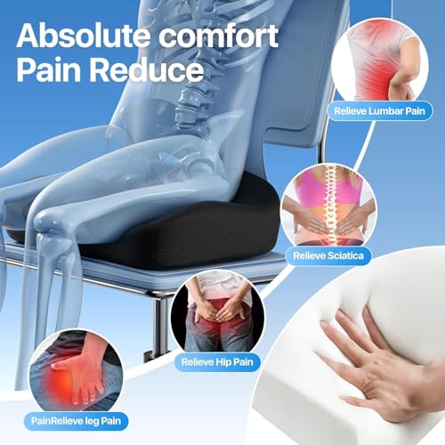 Image of Pro Coccyx Seat Cushion, Extra Large Memory Foam Cushion for Office Chair Cushions, Ergonomic Cushions Pad Pillow for Pressure Relief Sciatica & Pain Relief for Long Sitting (Black)