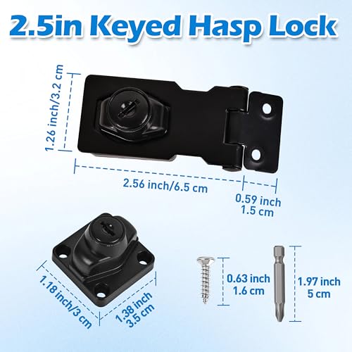 Image of 2 Pcs keyed Hasp Lock,2.5 inch keyed hasp Locks Twist knob keyed Locking hasp for Cabinet Small Door,Hasp Lock with Keys,Metal Safety Hasp Latches (2 Pcs Black, 2.5 inch)