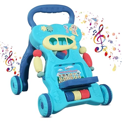 Image of Kidsmate Baby Activity Walker | Push Walker for Babies 6-18 Months | Foldable Musical Baby Walker with Toy Bar | Safe & Non-Toxic Design for Baby Development & Learning Toddler Toys - Blue