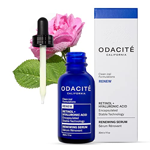 Odacite Renewing Retinol & Hyaluronic Acid Facial Serum - Anti-Aging Face Serum Targets Fine Lines, Blemishes & Wrinkles - Squalane, Vitamin E & Rose Floral Water For Smooth Skin - 1 Fl Oz #TOP14