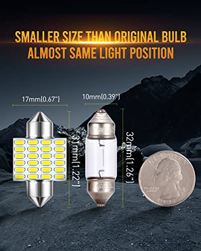Luyed 2 X 300 Lumens Super Bright 3014 24-Ex Chipsets 31Mm 1.25 Inches De3175 De3021 De3022 3175 Led Bulbs Used For Dome Light, Xenon White #TOP4