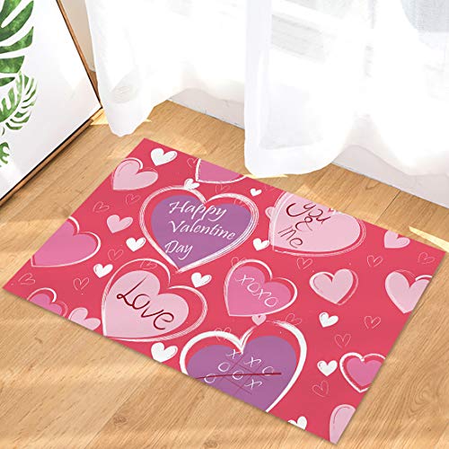 Familydecor Non Slip Doormat Entrance Mat Indoor/Outdoor/Front Door/Bathroom Valentine's Day Theme Heart-Shaped Pattern Printed Floor Welcome Mat, You And Me Love Purple And Pink White (18X30In) #TOP5