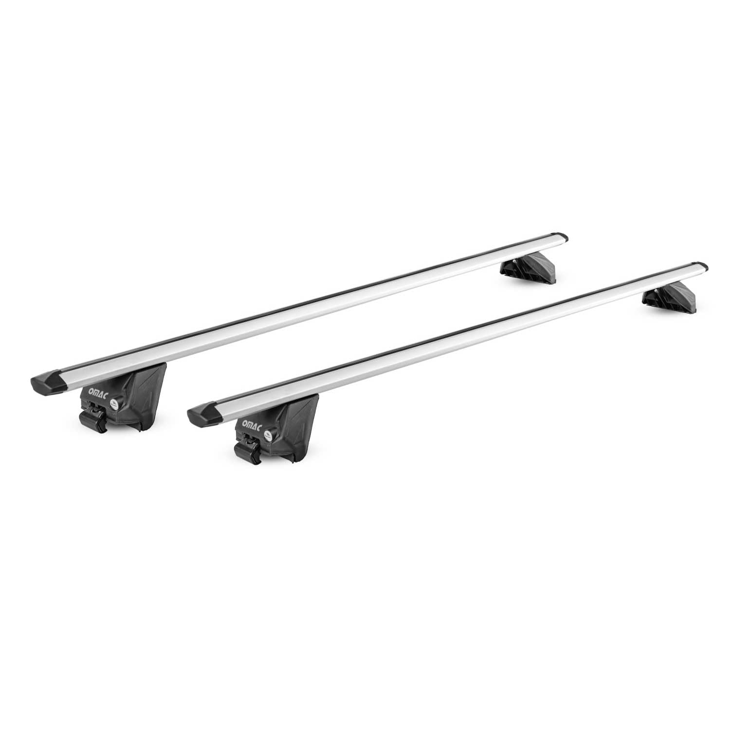 OMAC Barras portaequipajes de aluminio homologadas por TÜV para Omoda 7 2025-2026 – para rieles de techo integrados – ranura T – Max 100 kg – 2 cerraduras plateadas