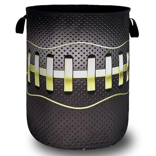 Image of Grey Baseball Laundry Basket Oxford Cloth Hamper 18.9x16.5 Inch | Foldable With Handle Tote Bag Sports Theme Laundry Hamper Clothes Storage Bucket Toy Organizer For Bathroom /Laundry /Bedroom
