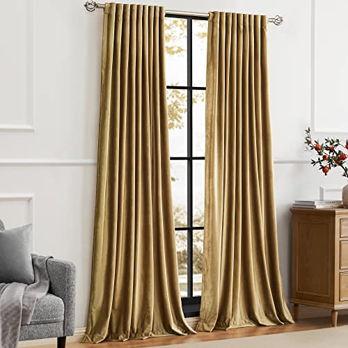Image of Gold Velvet Curtains 63 inch Long for Living Room,Luxury 2 Panels Room Darkening Rod Pocket Back Tab Curtain Elegant Thermal Insulated Heavy Soft Soundproof Decorative Window Drapes for Bedroom