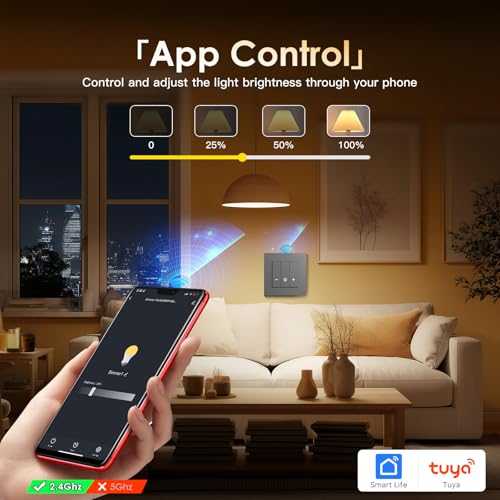 BSEED WiFi Dimmer Schalter mit PC Rahmen,1 Fach 1 Weg Smart Dimmschalter, Kompatibel mit Amazon Alexa & Google Home, Lichtschalter Dimmbar f&uuml;r led lampen 240V,Grau(Neutralleiter Erforderlich)