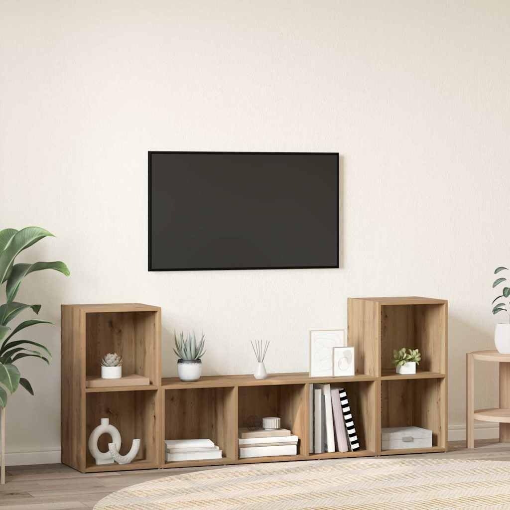 Set di mobili per TV a parete, in legno marrone, 3 pezzi, con spazio e ripiani, moderna credenza bassa per soggiorno, camera da letto e gaming