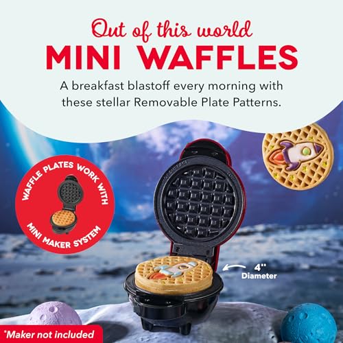 Image of Dash MultiMaker Mini System Removable Plate Set - Ceramic, Nonstick Replacement Plates for Fun-Shaped Waffle Breakfast - Waffle Maker Not Included - 4-Inch - Two-Pack - Rocketship & Star