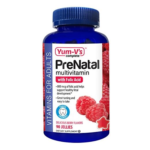 YUM-V's Complete Prenatal Daily Multi-Vitamin Jellies (Gummies) w/ Folic Acid, Berry Flavor (90 Count), Chewable Pregnancy Vitamins for Women; Gluten Free, Kosher, Halal, Low Sugar Dietary Supplement