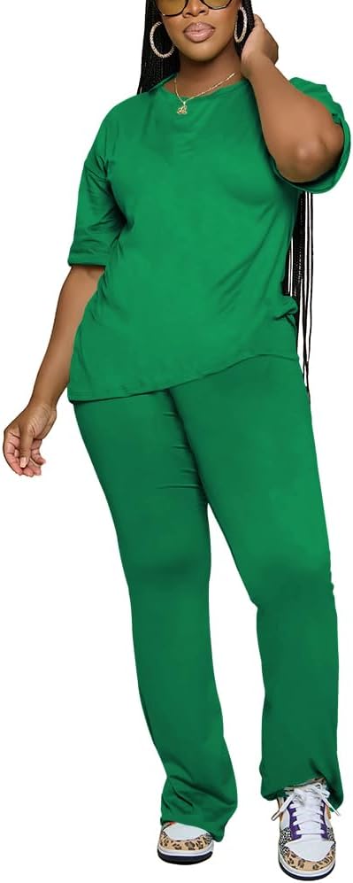 Womens 2 Piece Outfits Lounge Sets Comfy Short Sleeve Top and Pants Sets Airport Travel Outfits - Image 4