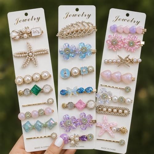 Image of Annacreations 25 Pcs Korean Fashion Style Pearl Rhinestone Metal Hair Clips Hair Pin Multicolor Clip Stylish Jewellery Hair Accessories for Women's & Girls