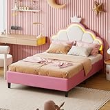 INONEFT Kinderbett 90x200 cm, Rosa Mädchen Prinzessinnenbett mit...