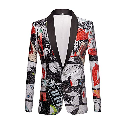 Men Fashion Pattern Shawl Lapel Sequins Blazer - Main Image