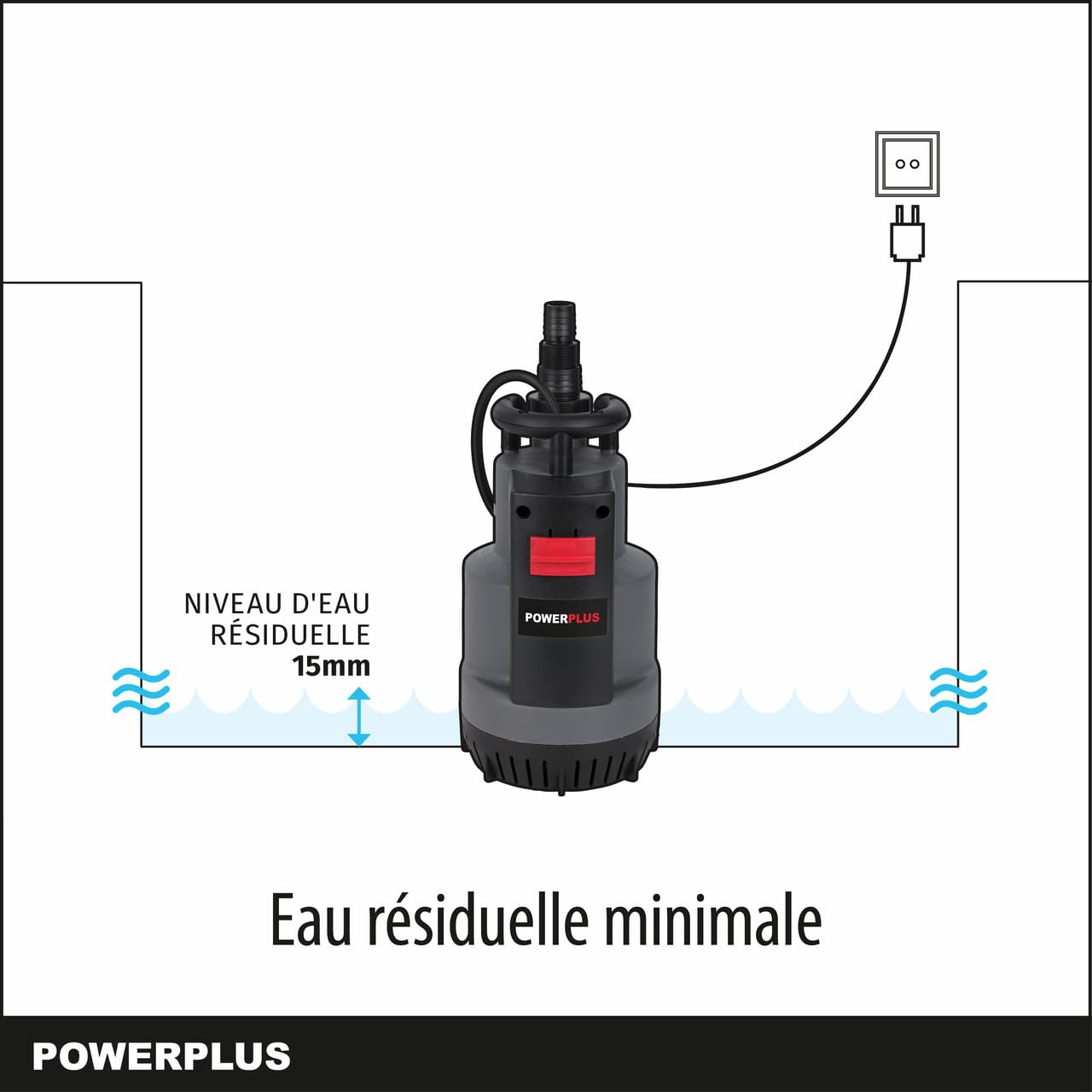 Powerplus Pompe à Eau Électrique POWEW67920 - Submersible 750 W, Température Maximale de 35°C Débit 12.500 l/h, Outillage de Jardin