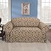 Sure Fit Home Décor Scroll Damask Box Cushion Sofa One Piece Slipcover, Relaxed Fit, Cotton/Polyester, Machine Washable, Brown Color