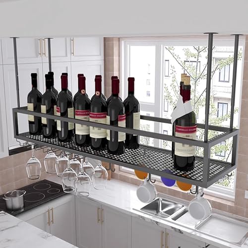 Casier à vin industriel suspendu avec étagère de rangement gobelets - 2