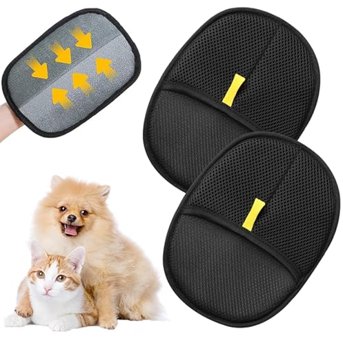 Image of 2-Pack Pet Hair Removal Glove, Washable Pet Grooming Gloves, Reusable Double Sided Electrostatic Pet Hair Remover, for Clothing, Couch, Furniture, Car Seat