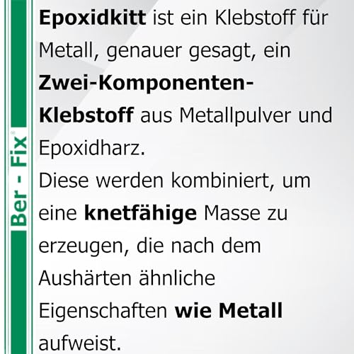 Ber-Fix 56g Epoxidkitt 2K Knetmetall – Hitzebeständig bis 300°C | Wasserdicht & schnellhärtend | Reparaturknete für Metall, Holz, Keramik | Modellierbare Reparaturpaste statt Flüssigmetall
