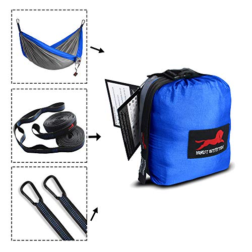 HONEST OUTFITTERS Single & Double Camping Hammock with Hammock Tree Straps,Portable Parachute Nylon Hammock for Backpacking Travel Royal Blue