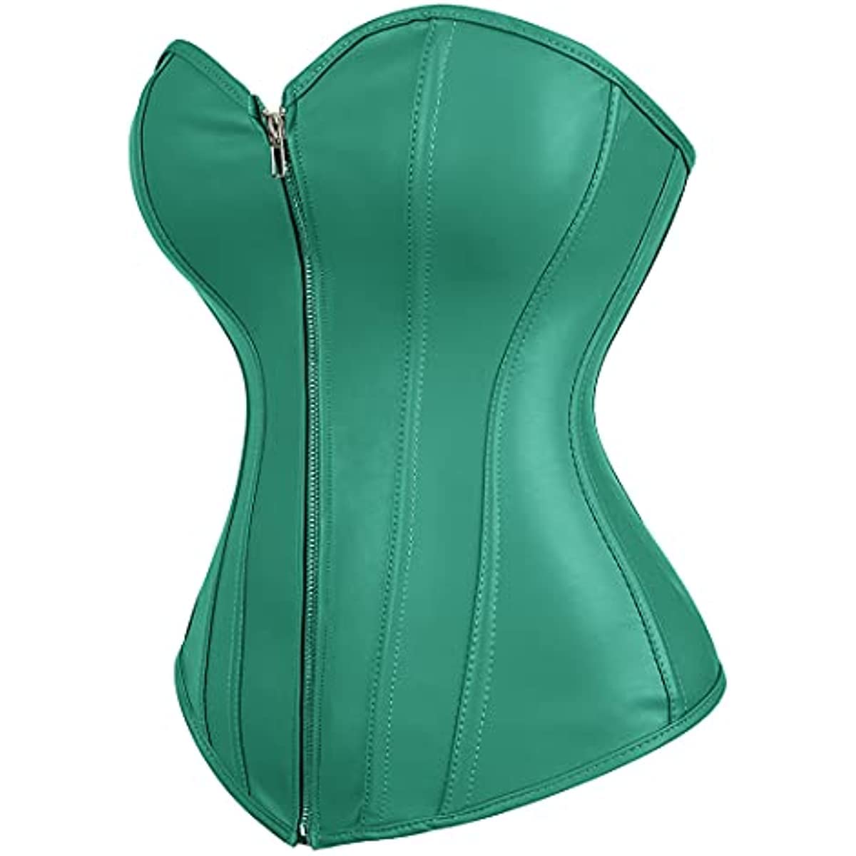 Corsets for Women Faux Leather Corset Top Steampunk Corsets Zipper Bustier Pirate Costume: Large Green