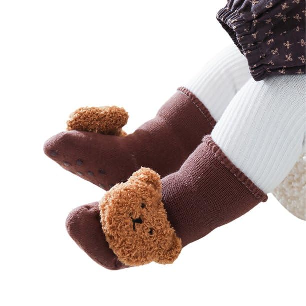 Calcetines bebes, Calcetines para niños/as, Calcetines suela antideslizante, Calcetines Transpirable bebe, Diseño oso, Mezcla algodón, Longitud pie 13 cm, Apto para niños de 12 a 18 meses
