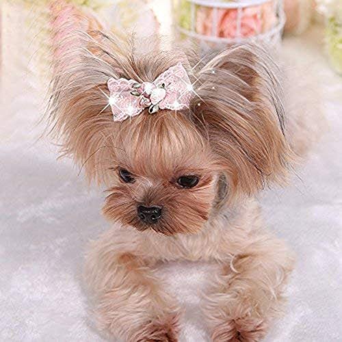 Bling Rhinestone Luxury Pet Puppy dog cat Hairpin hair bows tie dog lace Hair Clips Pet Dog Grooming Pet hair accessories Pink by KRexpress