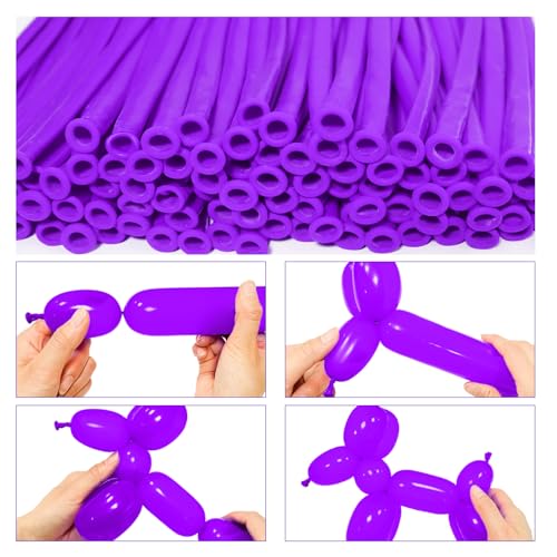 Image of LXZFCRG 260 Balloons Purple Long Balloon for Balloon Animals, Thickening Long Skinny Latex Twisting Ballon for Halloween Party Suppies Birthday Wedding (Purple)