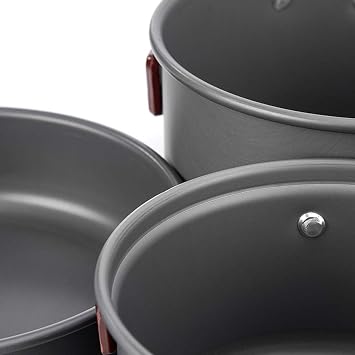 Camping Cookware Set Kit Nonstick Lightweight Pots Pans with Mesh Set Bag for Backpacking Hiking Picnic Outdoor Pots & Pans