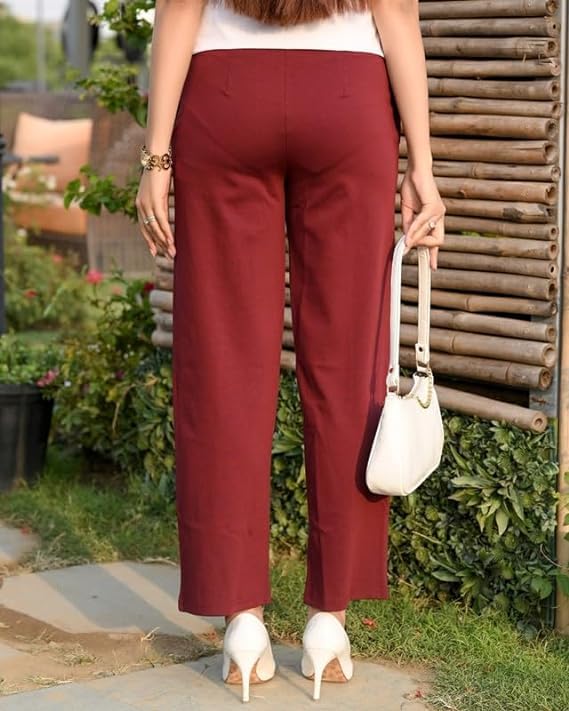 Image of Mlada Mid Waist Wide Leg Flared Pants Elastic Waist Band for Women Office Work Formal Wear Stretch Cotton Knit Flare Pants Utility Pockets Extra Flare Pants Trousers for Travel