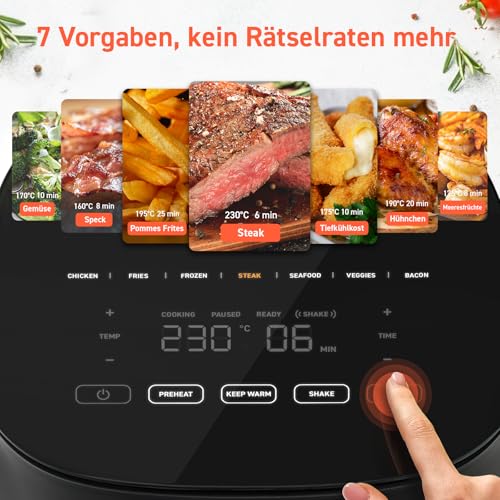 COSORI Airfryer, 7-in-1 Heissluftfritteuse, Max 230℃ & 55dB leise Heißluftfritteuse, 100+ Rezpete, Hähnchen, Steak, Speck, Tiefkühlkost, 55% energiesparend, spülmaschinenfest – Bild 3