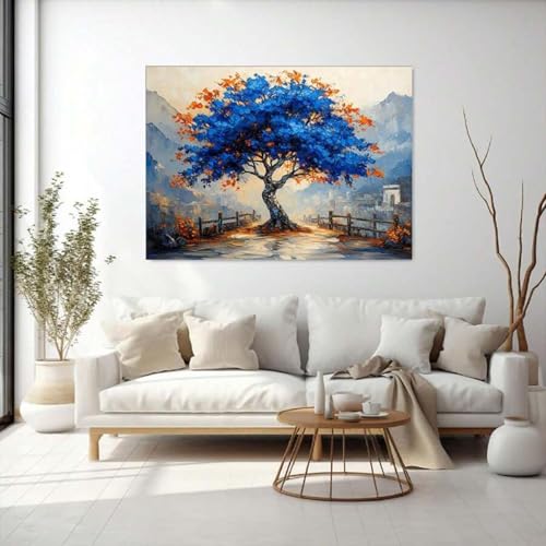 Arbre de vie grande toile murale peinture paysage nature image texturée cadre - 3