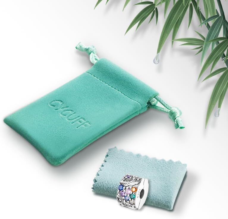 CYCUFF Clip Spacer Charm for Bracelet 925 Sterling Silver Star Moon Pave Cubic Zirconia Clip Lock Stopper Bead Charm Gift for Women (Feather Zirconia Clip) - Image 5