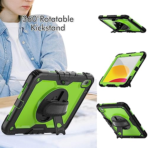 SIBEITU Case Compatible with ipad 10th Generation10.9'', ipad 10 Case with Screen Protector and Pencil Holder Full-Body Drop Protection, 360° Rotate Hand Shoulder Strap 2022