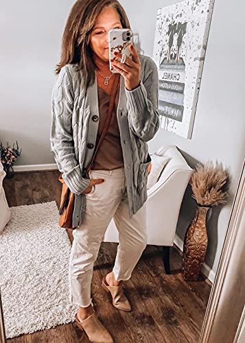 Prettygarden Women's Open Front Cardigan Sweaters Fashion Button Down Cable Knit Chunky Outwear Coats (Grey,Large) #TOP4