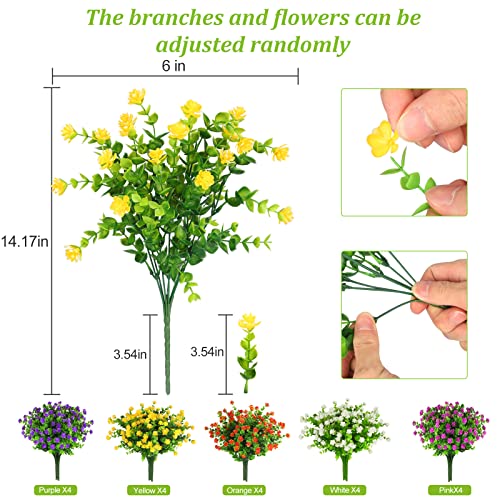 20 Bundles Artificial Flowers Outdoor Fake Flowers For Home Decoration, Uv Resistant Faux Plastic Greenery Shrubs Plants For Hanging Garden Porch Window Box Décor In Bulk Wholesale, 5 Colors #TOP5