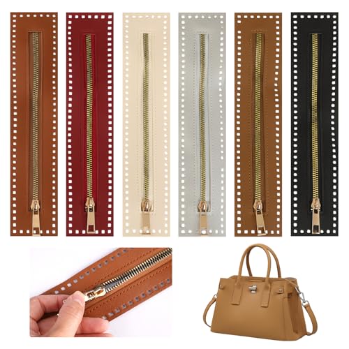 6 Stück Reißverschluss zum Häkeln, 27 cm PU-Leder-reißverschlüsse zum Nähen, Reißverschluss mit Löchern zum Häkeln, Taschenreißverschlüsse, Taschenzubehör zum Nähen für Handtaschen, Häkel-Taschen