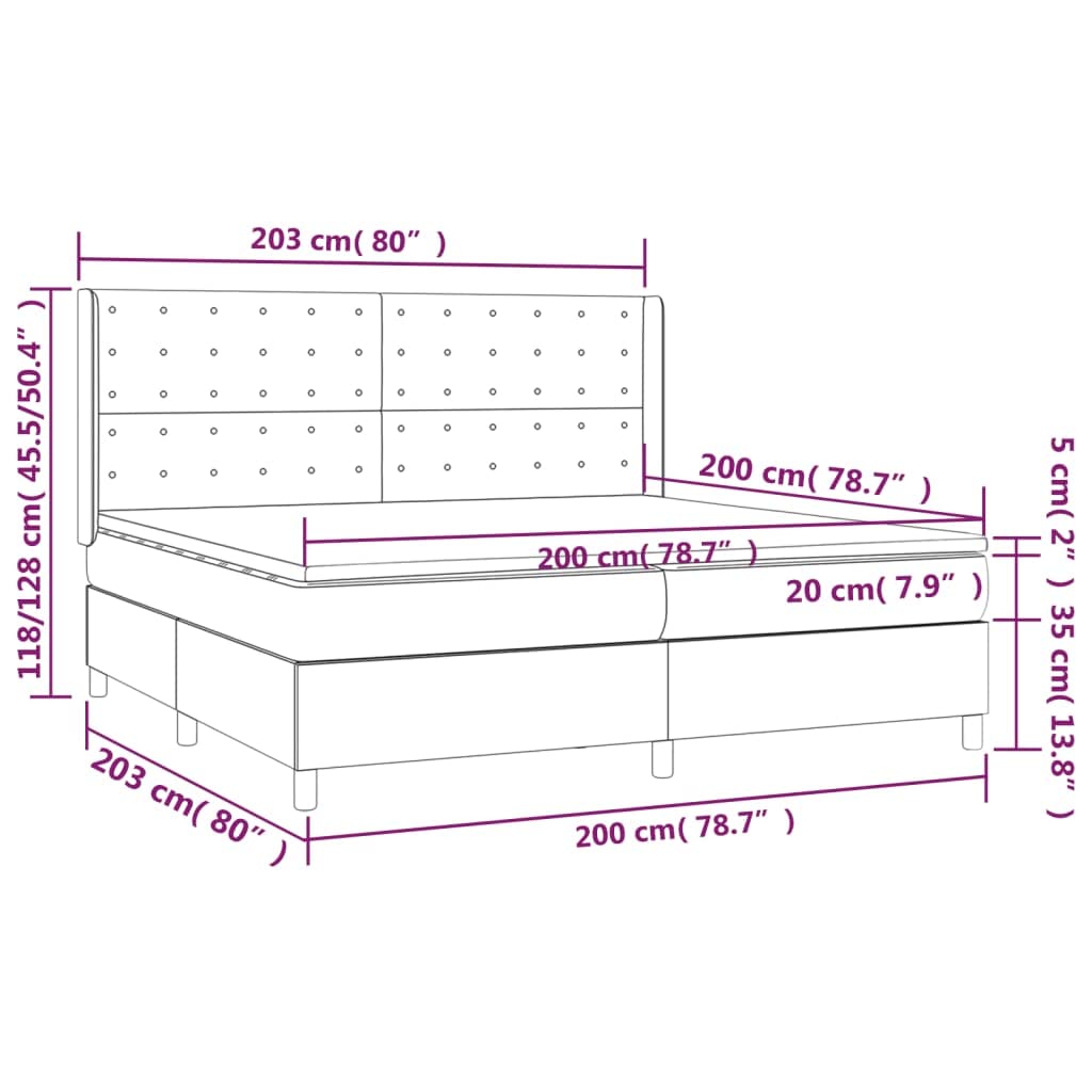 Tkanina Regulowany zagłówek LED Łóżko kontynentalne 200x200 cm Kremowy