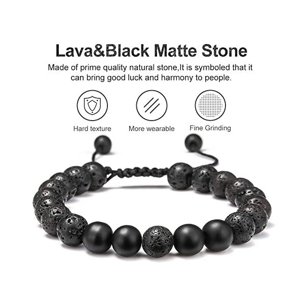 Lava-Rock-Bracelet-8mm-Stone-Tiger-Eye-Bracelet-Lava-Rock-Bracelet-Stress-Relief-Yoga-Beads-Adjustable-Bracelet-Anxiety-Aromatherapy-Essential-Oil-Diffuser-Healing-Lava-Bracelet-for-Men-Women M MOOHAM Lava Rock Bracelets for Men - Tiger Eye Mens Bracelet Mens Gifts Black Matte Agate Bracelet for Men Adjustable Beaded Bracelets for Men Gifts for Men Valentines Day Gifts for Him