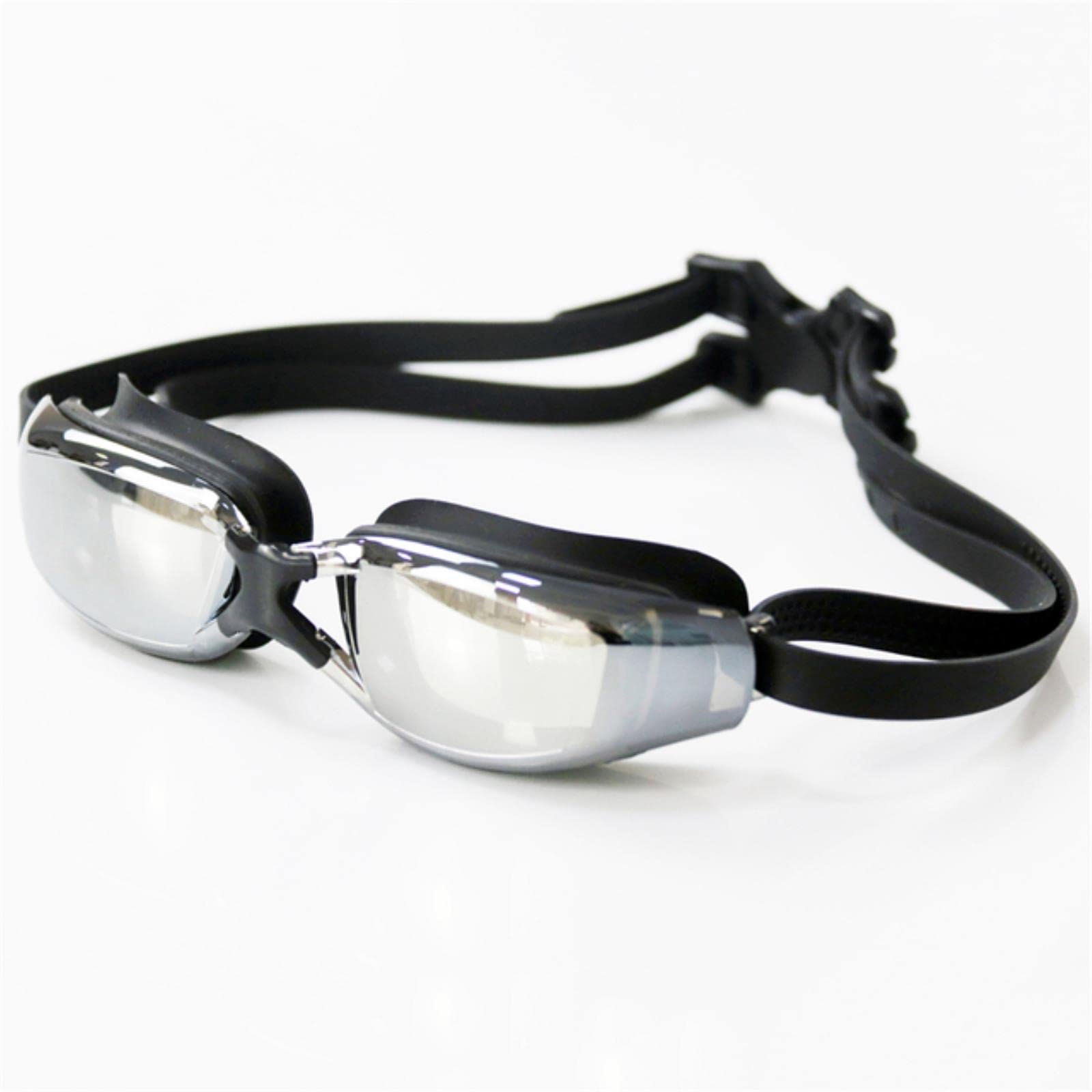 occhialini, Occhiali da Nuoto placcati Neri con Tappi for Le Orecchie, Professionali, in Silicone for Adulti, antiappannamento, for Uomo e Donna(Black 02)