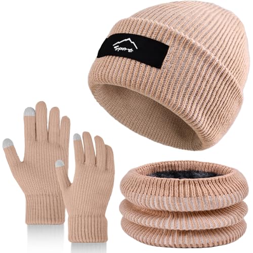 Winter Beanie Hats Scarf Gloves Set Slouchy Beanies Hat Knit Skull Cap Thick Neck Warmer for Men Women