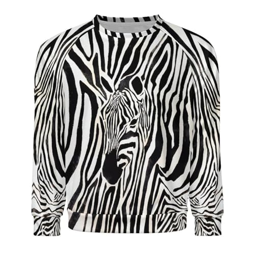 Zebra Print Mens Sweatshirts Casual Fashion Crew Neck Pullover Black and White Stripe Sweatshirt4