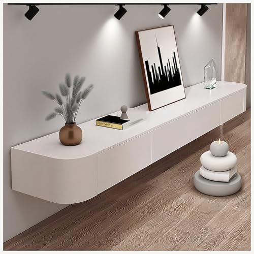 JUNFUNNLE Meuble TV moderne 180CM Blanc, Meuble TV bas avec 2 tiroirs et 1 porte rabattable, Table TV avec gestion des câbles, Table TV pour salon et salle à manger