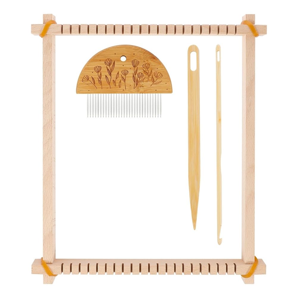 Kit Telaio per Tessitura in Legno, Telaio per Arazzi in Legno Massiccio, Telaio per Tessitura Artigianale per Principianti, Anziani, Adulti e Bambini