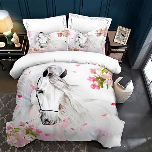 Bedding Duvet Cover Set 3D Print Horse Quilt Cover Bedding Sets, Animal Horse Print Single Double King Size Microfibre Duvet Cover Set with Pillowcases,for Boys Girls (Horse 01, 200cm×200cm) - Image 3