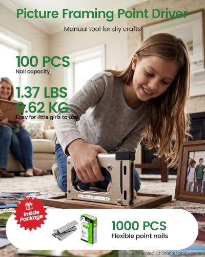 Image of meite Point Driver HM515 Manual Tool with 1000-Count Flexible Point Nails, Picture Framing Tool for DIY Crafts, Frame Point Driver, Picture Frame Stapler /Nailer /Tacker