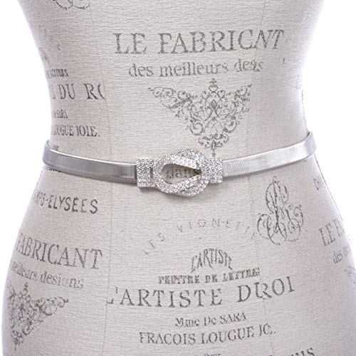 Women's Rhinestone Skinny Knot Buckle Piece Stretch Waist Chain Belt2